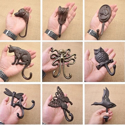 Animal Shape Ironwork Metal Hooks Clothes Hat Key Retro Style Originality Wall Hooks Villa Courtyard Wall Mounted Decorate home