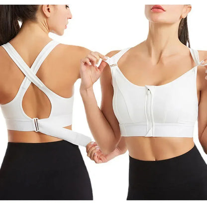 Front Zipper Adjustable Strap Athletic Bra