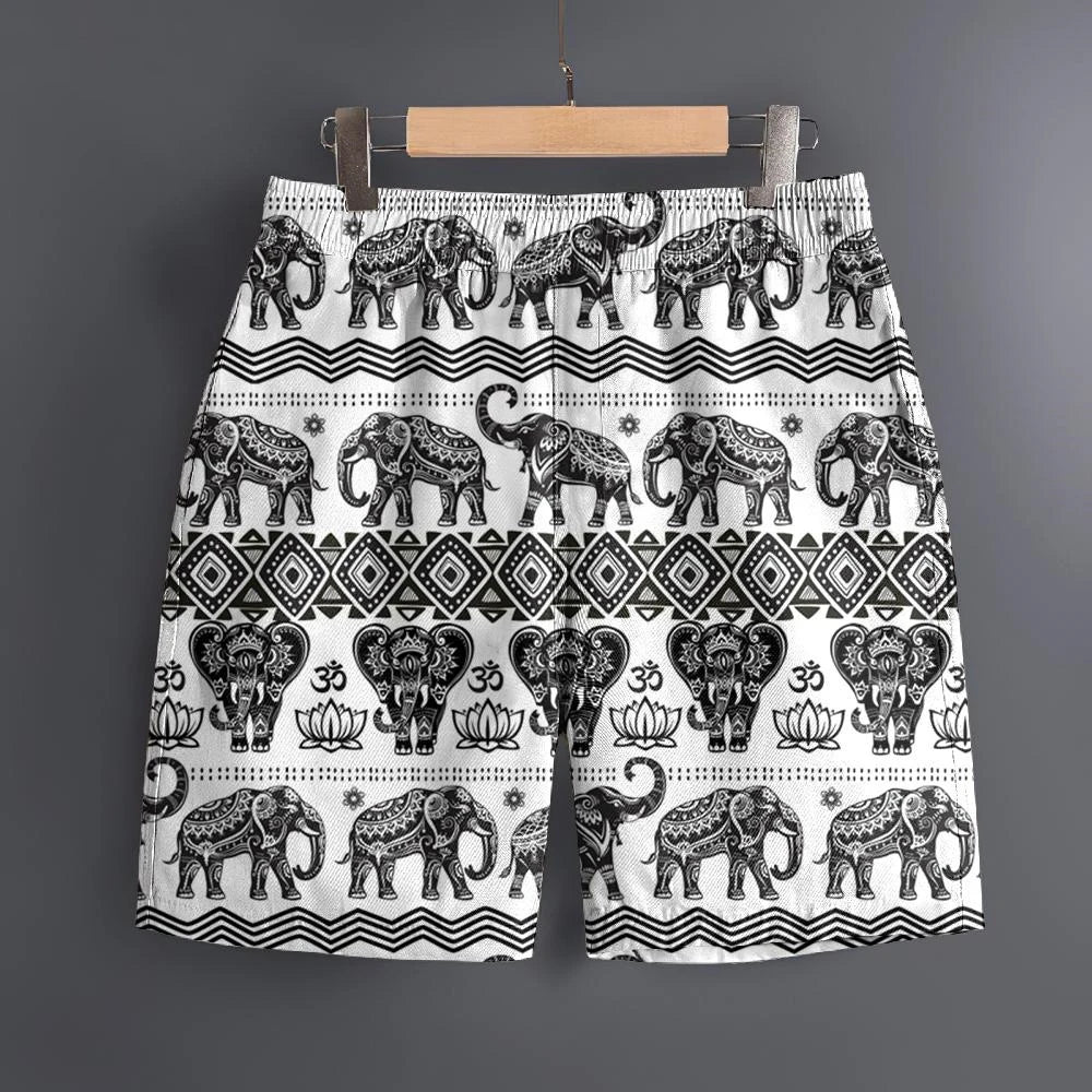 Men's Hawaiian 3D Elephant Ethnic Pattern Beach Shorts Quick Dry Outdoor Leisure Sports Shorts Fashion Men's Shorts
