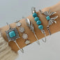 KMVEXO 5Pcs/Set Vintage Bohemian Turquoise Inlaid Bracelets Women Ethnic Style Flower Feather Cuff Bracelet Bangles Boho Jewelry