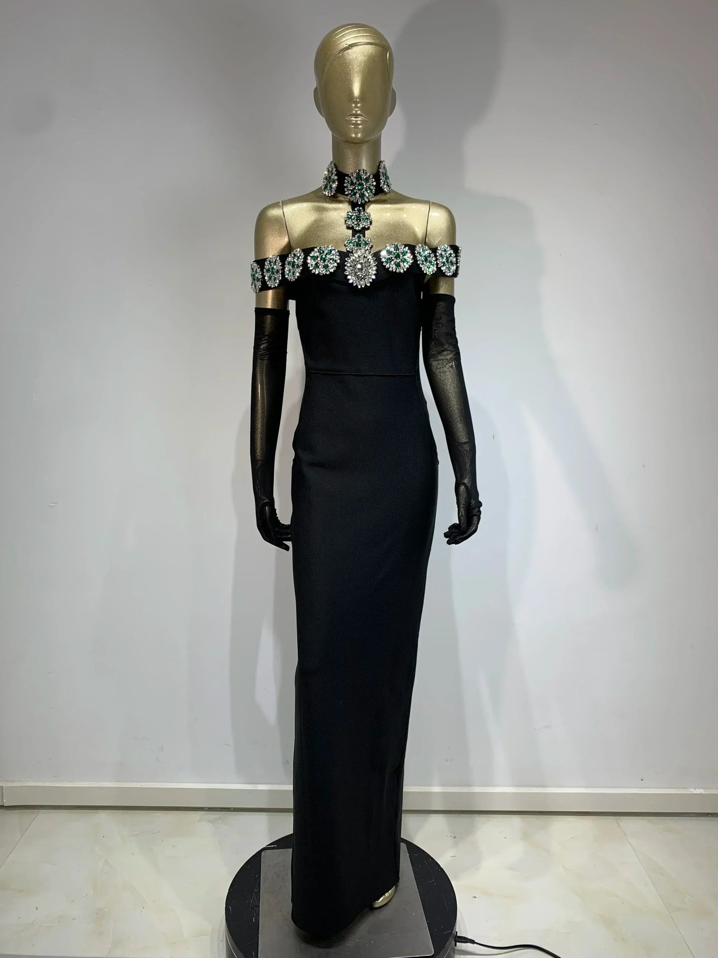 Summer Bandage Dress 2025 Women Celebrity Sexy Diamonds Crystal Black Maxi Long Bodycon Elegant Evening Club Party Dress