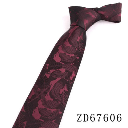 NEW 8cm Wide Tie For Man Jacquard Necktie Luxury Flower Business Neck Tie Suit Cravat Dark Red Ties For Wedding Party Men Gift