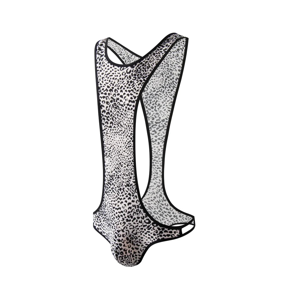 Leopard Men's Bodysuits Building Shapers Tights Men Singlet Underwear Bikini Sexy Men T-Back Jumpsuit Stretch Thongs Jockstrap