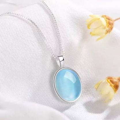925 Sterling Silver Necklace with Moonstone and Natural Aquamarine Pendant, Necklace, Clavicle Chain, Women's Jewelry