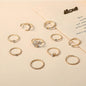 10pcs Rings Suit for Women Gold-Color Chain Ring Set Bohemian Style