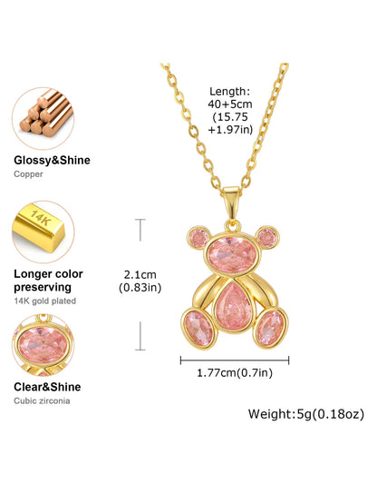 Delicate Cute Pink Zircon Bear Pendant Necklace for Women Girl, Stylish Animal Necklace, Exquisite Luxury Jewelry Accessories