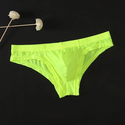 Sexy Men's Transparent Ice Silk Solid Color Panties Low-Waisted Breathable Underwear Pump Man Underpants Men Bulge Pouch Briefs