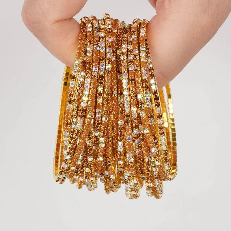 5pcs Fashion Colorful Acrylic Crystal Rhinestone Elastic Bracelet for