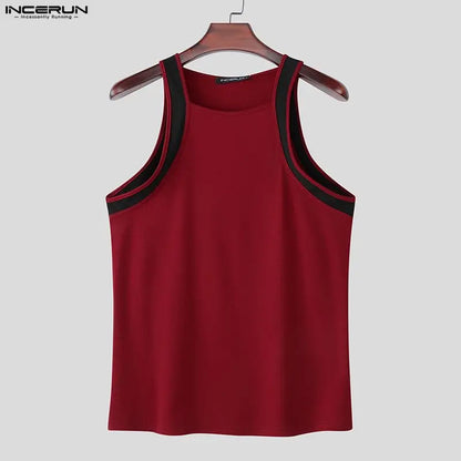 Men’s Patchwork Knit Tank Top Streetwear