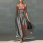Bohemian Style Print Skirt Two Piece Set Women Sexy Cropped Top High Waist A-line Skirts 2 Piece Sets Casual Vacation Lady Suits