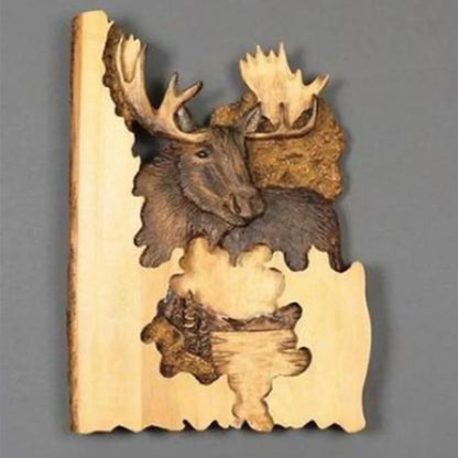 Handmade Cool Animal Carving Handcraft Wall Hanging Decoration Sculpture Wood Raccoon Bear Deer Hand Painted Home Room 13CM*20CM
