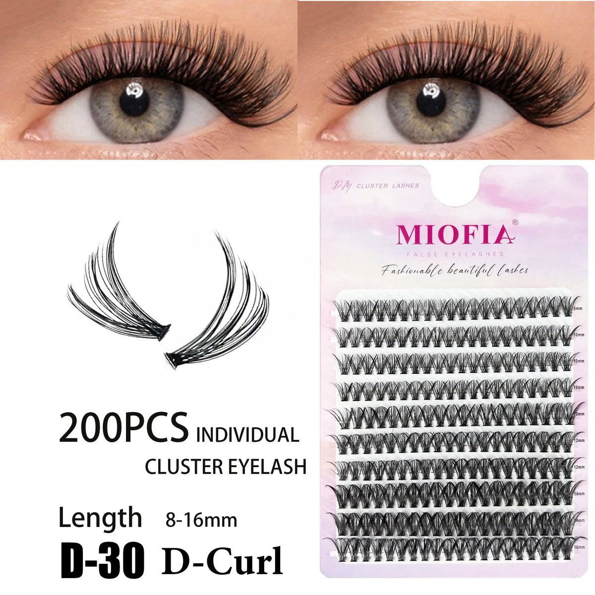 MIOFIA DIY Eyelash Clusters Fluffy Natural Anime Lashes 8-14mm Mixed Length Large capacity 3D Russian Volume Eyelash Extension