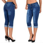 Summer Women's Skinny Denim Pants Mid Waist Stretch Capri Pants Knee
