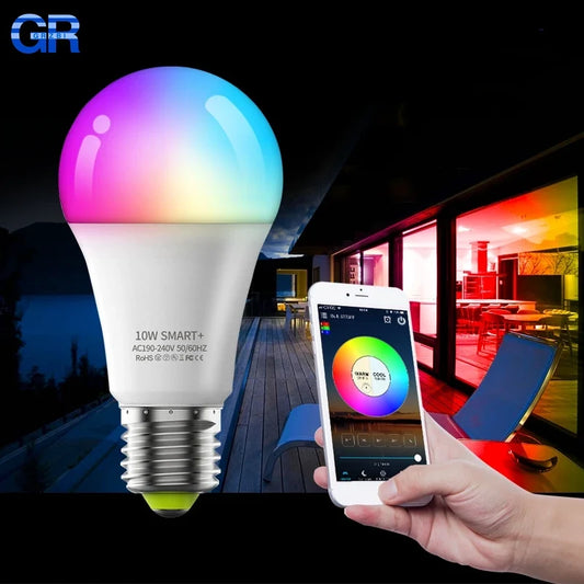 LED Smart Bulb E27 100-240V Color Changing LED Bulb with Music Synchronization WiFi and BLE 5.0 Dimmable RGB Smart Home Lighting