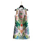 Women Green Printed Beaded Sleeveless a Line Dress Round Neck Summer Midi Dress Elegant Casual Party Dress
