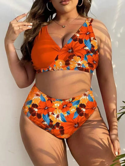 Plus Size High Waist Printed Bikini 4XL