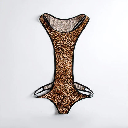 Leopard Men's Bodysuits Building Shapers Tights Men Singlet Underwear Bikini Sexy Men T-Back Jumpsuit Stretch Thongs Jockstrap
