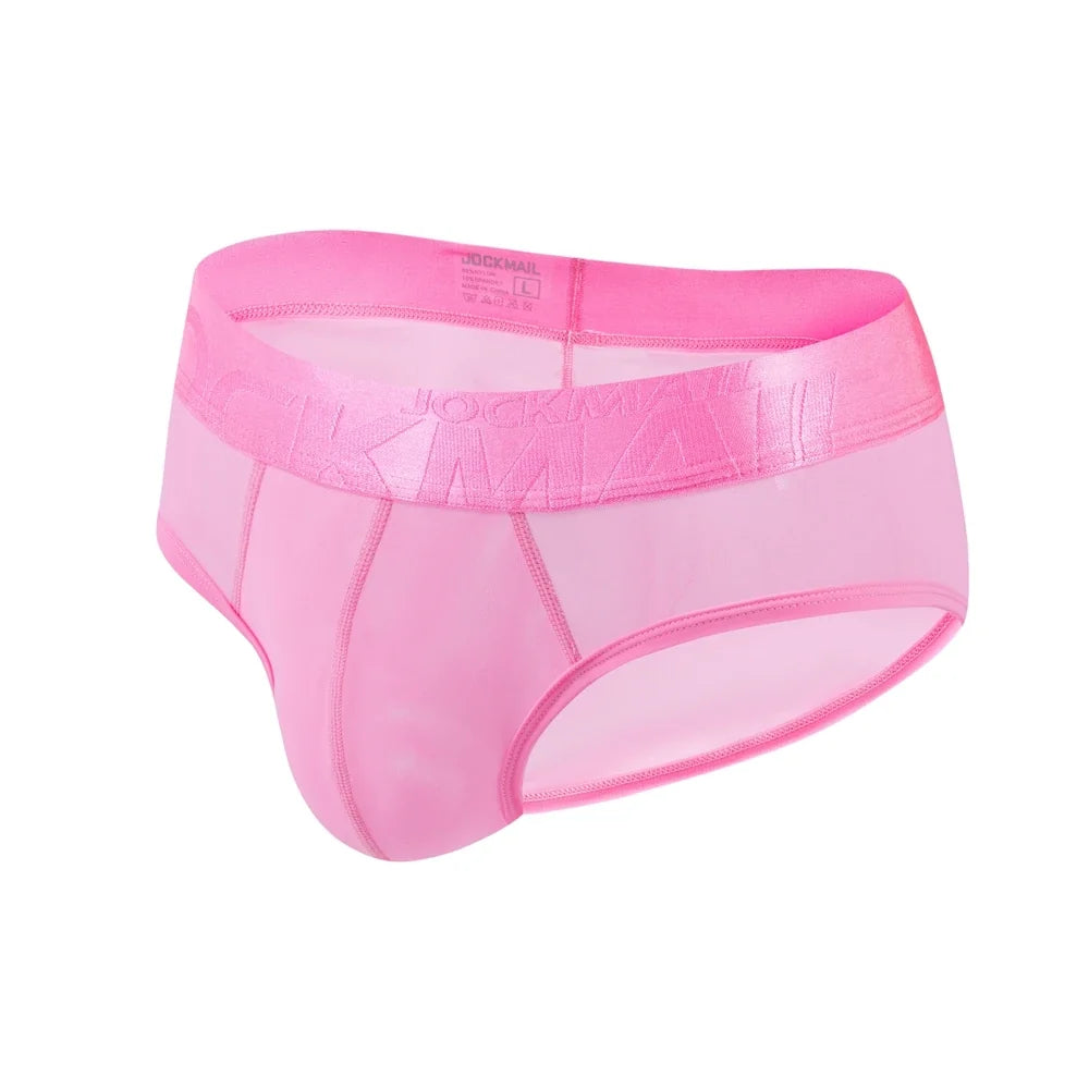 Breathable Mens Slip Bikini Jockstrap Briefs  Mens Panties Sexy Transparent Mesh Ice Silk Men Underwear Sissy Men Underpants