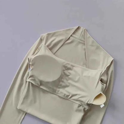 Women's Long Sleeve Yoga Crop Top with Bra