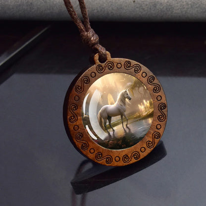 Horse Necklaces White Brown Horse Galloping Glass Dome Vintage Wooden Pendant Rope Chains Necklace Women Men Goth Jewelry Gift