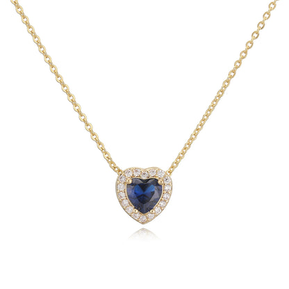 HECHENG Luxury Colored Crystal Heart Pendant Ocean Heart Necklace Brass Golden Plated Material Women's Wedding Necklace
