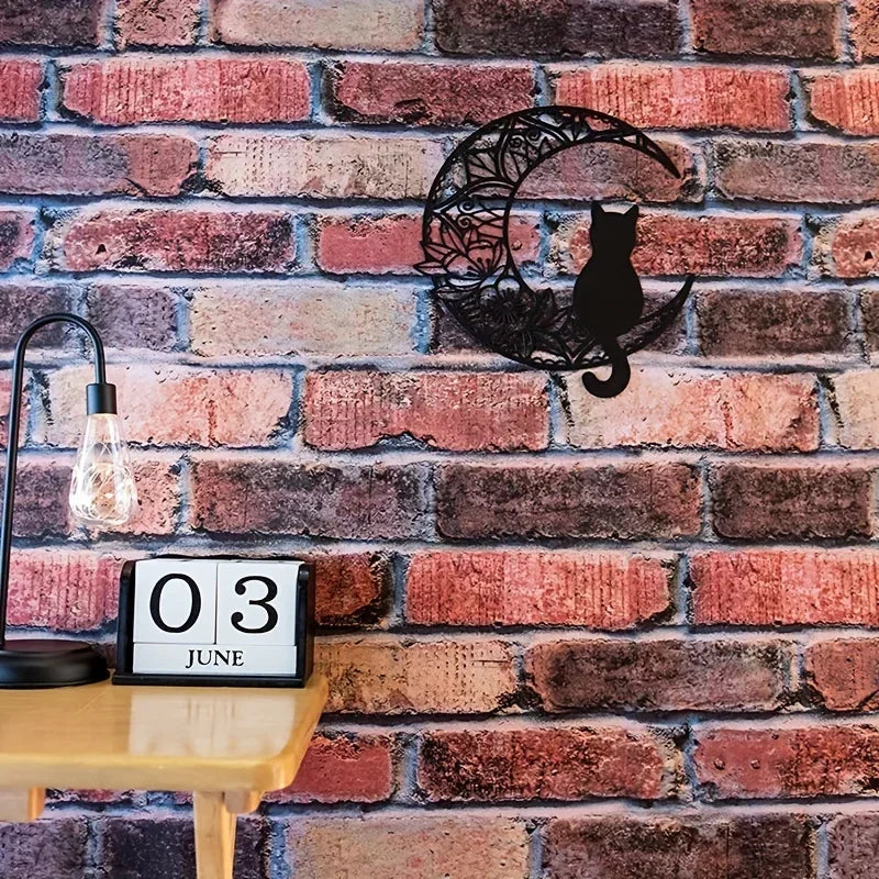 HelloYoung Black Cat On The Moon Wall Pediments, Cat And Moon Metal Wall Decor, Cat Wall Sculpture for Cats Lover, Home Decor