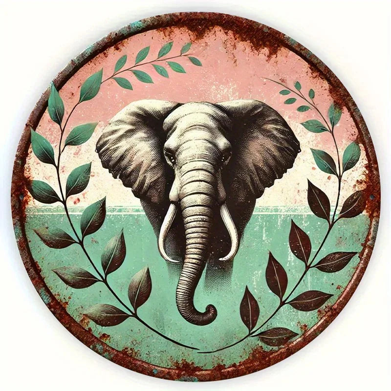 Vibrant 8x8" Metal Elephant Sign - Decorative Aluminum Wall Art for Home, Entryway & Party Gifts