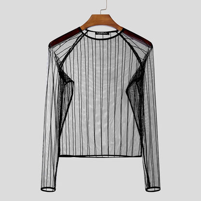 Party Nightclub Style Tops INCERUN Men's See-through Thin Design T-shirts Sexy Leisure Male Hot Sale Long Sleeved Camiseta S-3XL