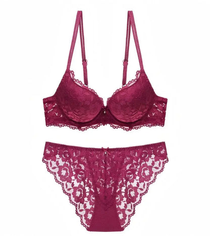 Hollow Lace Floral Sexy lingerie set Bow Padded Push Up women's bra Suitable for Small Busts sexy bras and panties