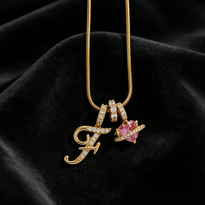 Gold Color Zircon Flower Pendant Necklace Female A-Z 26 Letter Alphabet Wedding Jewelry Gift for Women