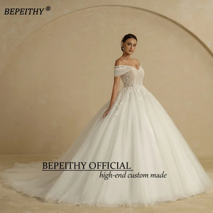 BEPEITHY Customized Plus Size Princess Wedding Dresses 2026 For Bride Off Shoulder Sleeveless Women Glitter Ball Bridal Gown