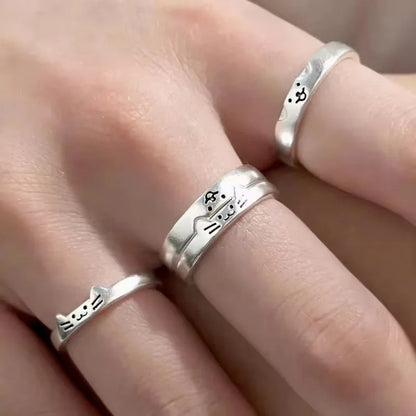 2pcs Kawaii Cat Dog Animal Couple Ring Fashion Size Adjust Lover Rings