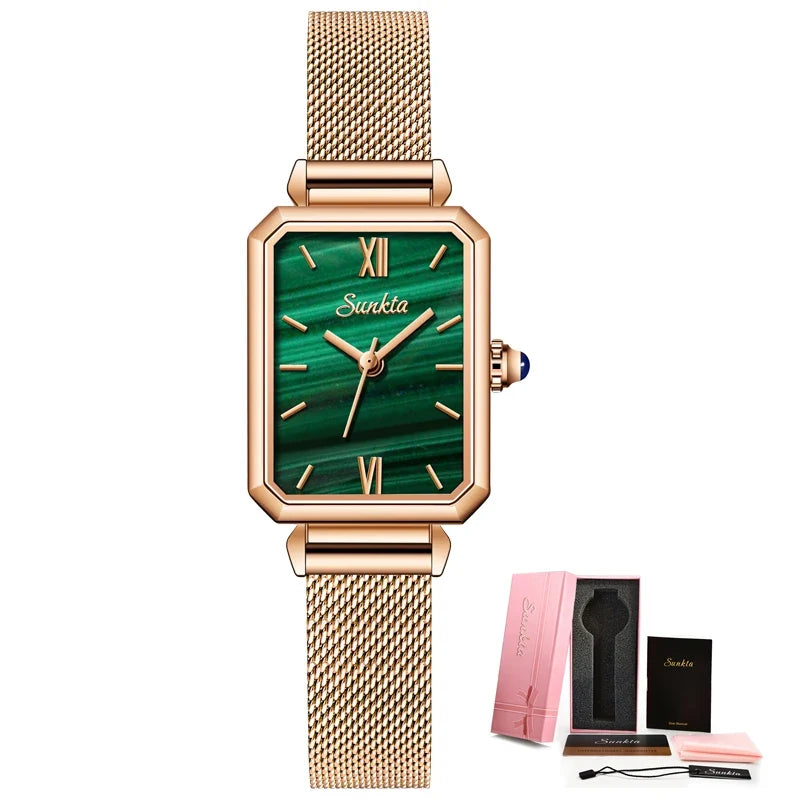 Women's Rectangular Quartz Watch with Mesh Band