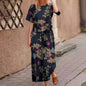 Autumn New Women's Fashion Printed Cotton Linen Plant Flower Three