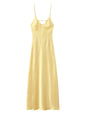 Solid Color Satin Bustier Women Maxi Dress Fashion Yellow Spaghetti Strap V Neck Waist-cinching Dresses 2026 New Party Vestidos