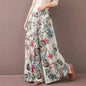 Floral Print Wide Leg Women Pants Spring Drawstring Bohemia Trousers Lady Casual Loose Elastic Waist Pantalonsw Plus Size