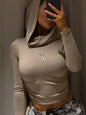 Autumn Slim Fit Hooded Crop Tee for Women