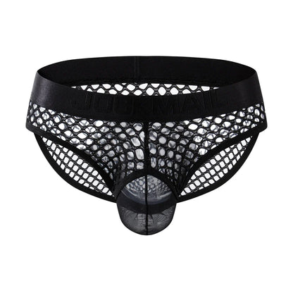 Mens Slip Bikini Jockstrap Briefs Mens Panties Sexy Fishnets Hole Transparent Mesh Ice Silk Men Underwear Sissy Men Underpants
