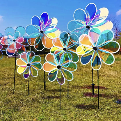 Eight Leaf Color Bird Repelling Windmill Outdoor Grounding Mounted Reflective Changing Windmill Kindergarten Children's Toys