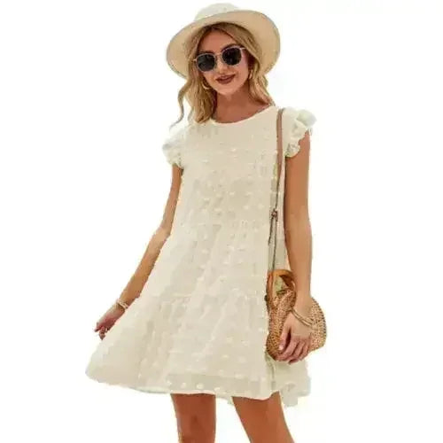 Women’s Floral A-Line Dress – Round Neck Mini Dress in 4 Colors