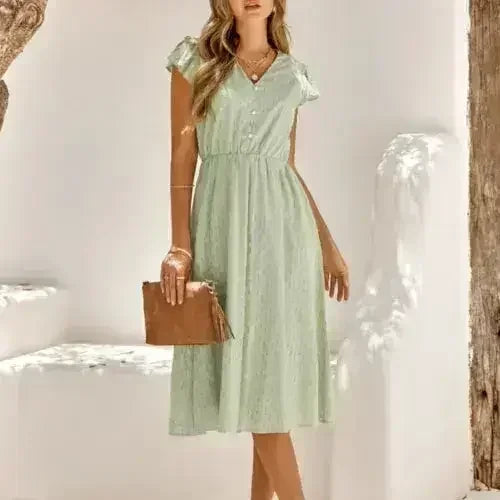 Women V Neck Ruffle Sleeve Summer Dress - Femstylo