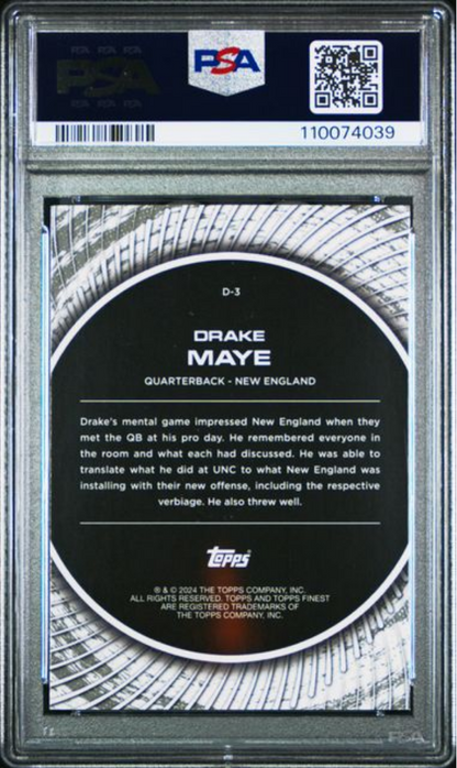 Graded 2024 Topps Finest Drake Maye #D3 Debut Checkerboard Rookie RC Football Card PSA 10 Gem Mint