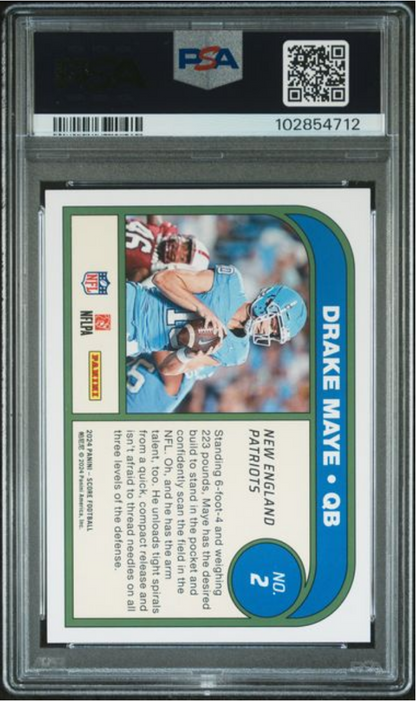 Graded 2024 Panini Score Drake Maye #2 Protential Rookie RC Football Card PSA 10 Gem Mint