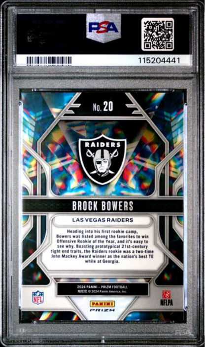 Graded 2024 Panini Prizm Brock Bowers #20 Prizmatic Green Ice Rookie RC Football Card PSA 10 Gem Mint