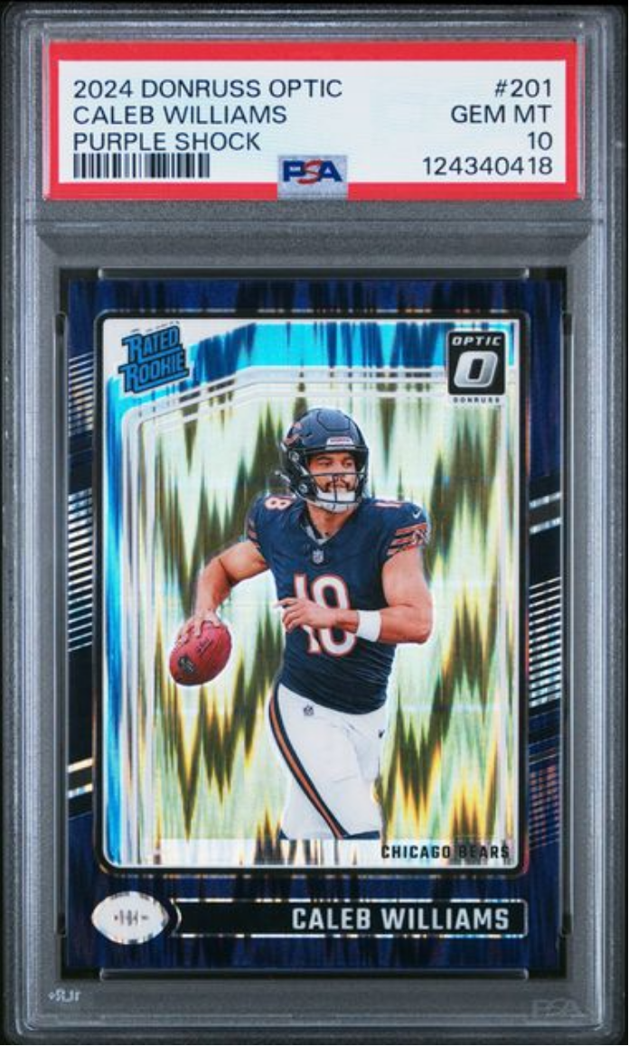 Graded 2024 Panini Donruss Optic Caleb Williams #201 Purple Shock Rookie RC Football Card PSA 10 Gem Mint