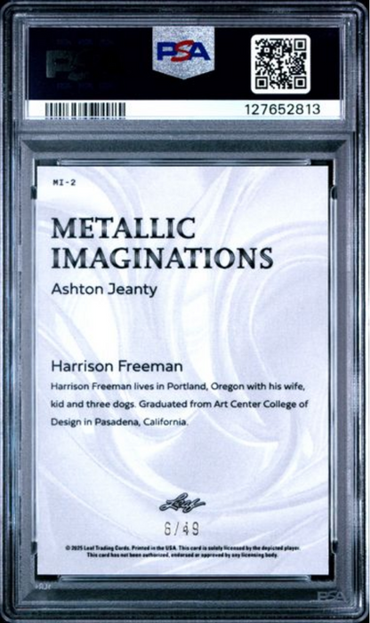 Graded 2025 Leaf Ashton Jeanty #MI2 Metallic Imaginations Series 2 Blue /49 Rookie RC Football Card PSA 10 Gem Mint