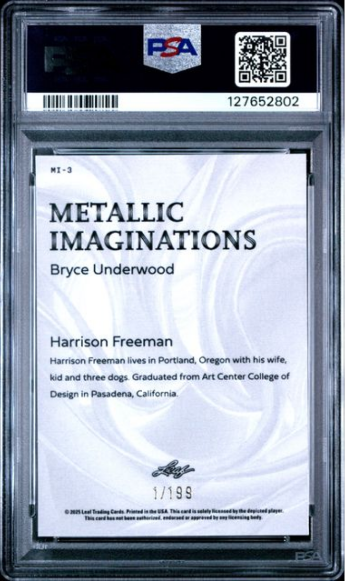 Graded 2025 Leaf Bryce Underwood #MI3 Metallic Imaginations Series 2 Red /199 Rookie RC Football Card PSA 9 Mint