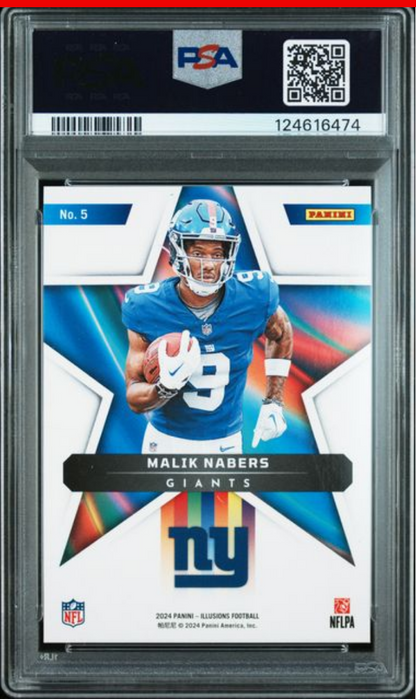 Graded 2024 Panini Illusions Malik Nabers #5 Shining Stars Rookie RC Football Card PSA 10 Gem Mint