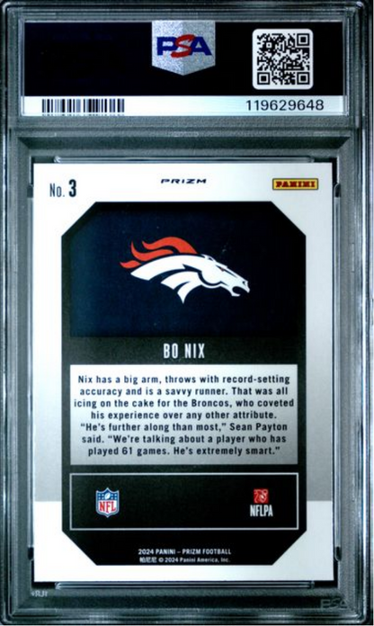 Graded 2024 Panini Prizm Bo Nix #3 Emergent Green Wave Rookie RC Football Card PSA 10 Gem Mint