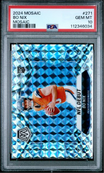 Graded 2024 Panini Mosaic Bo Nix #271 Mosaic Rookie RC Football Card PSA 10 Gem Mint